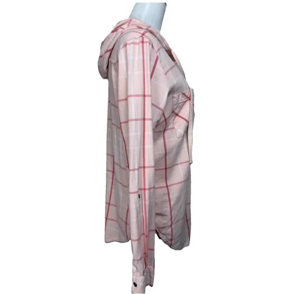 Columbia Women's Button Up Hooded Shirt‎ Pink Plaid Casual Lightweight Sz L